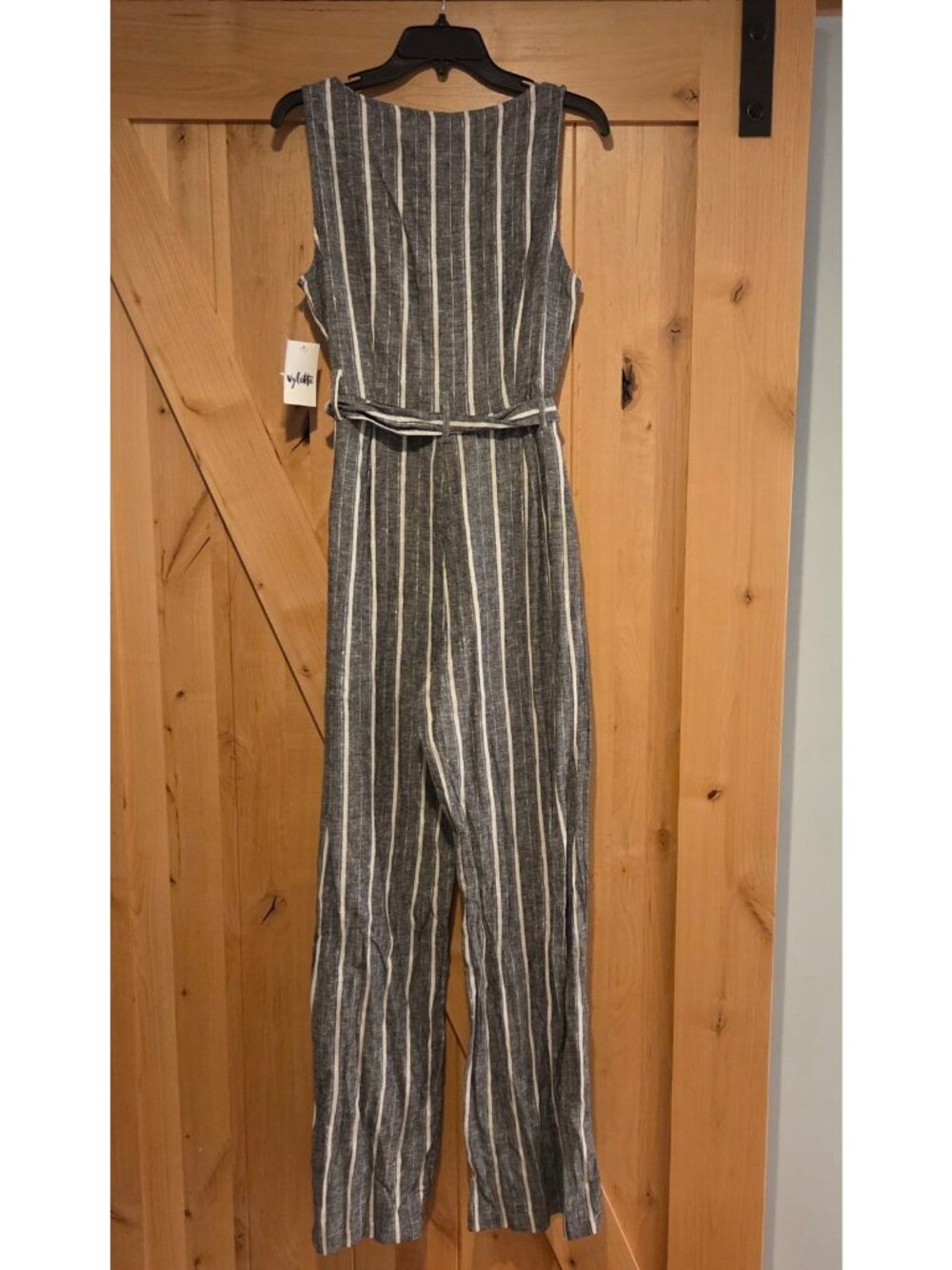 New! Vylette Size M Gray Silver Linen Blend Belted Jumpsuit Wide Leg Sleeveless - Picture 2 of 13